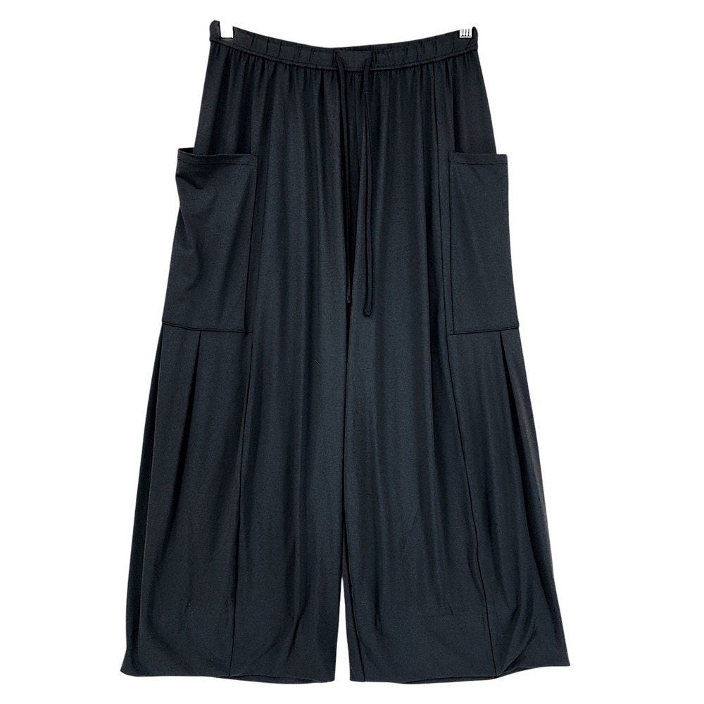 Halara Wide Leg Cargo Pants M Wom Black Pleated Elastic Waist Cropped Hemmed 23"